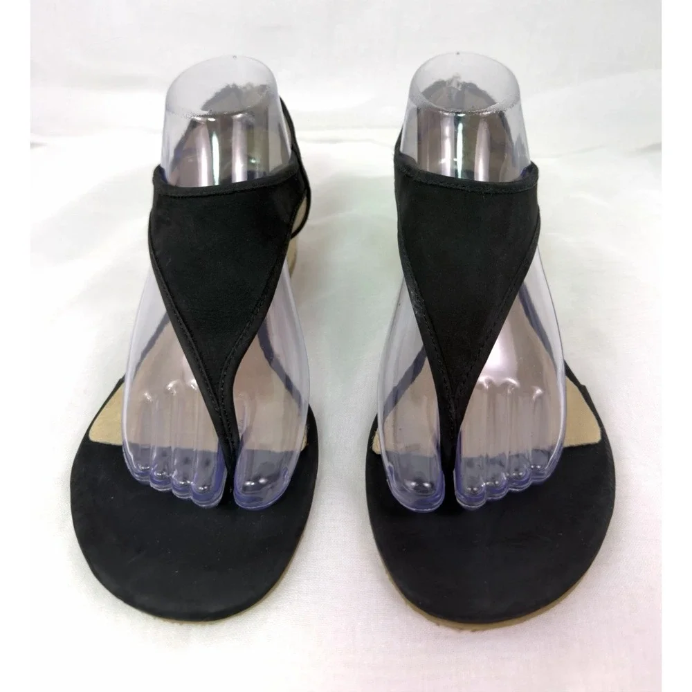 Michael Kors Black Leather T Strap Espadrille Wedge Sandals Womens Size‎ 7.5M